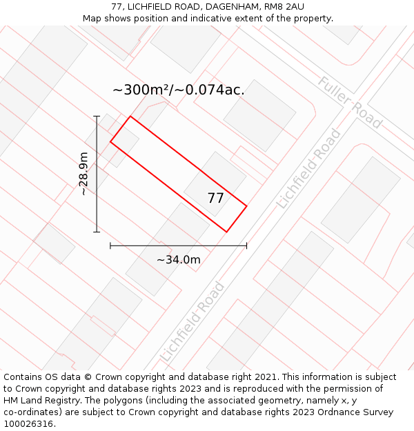 77, LICHFIELD ROAD, DAGENHAM, RM8 2AU: Plot and title map