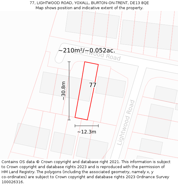 77, LIGHTWOOD ROAD, YOXALL, BURTON-ON-TRENT, DE13 8QE: Plot and title map