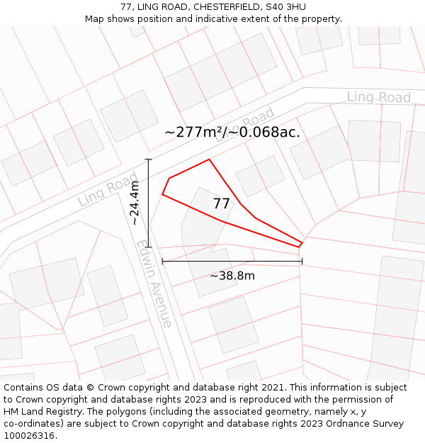 77, LING ROAD, CHESTERFIELD, S40 3HU: Plot and title map