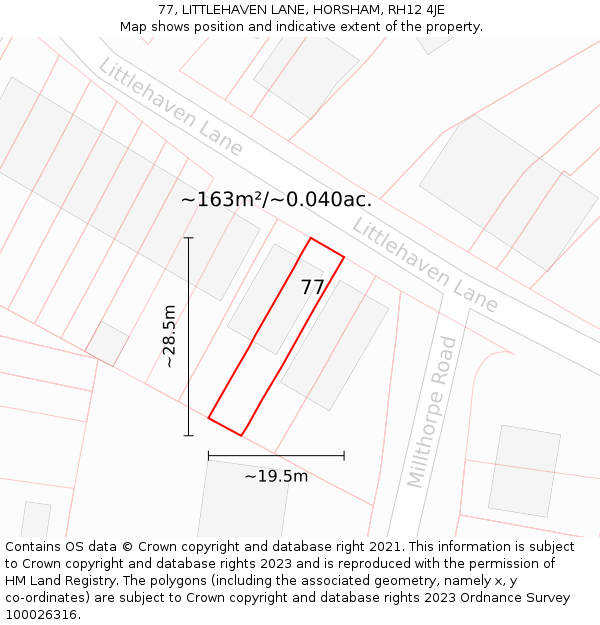 77, LITTLEHAVEN LANE, HORSHAM, RH12 4JE: Plot and title map