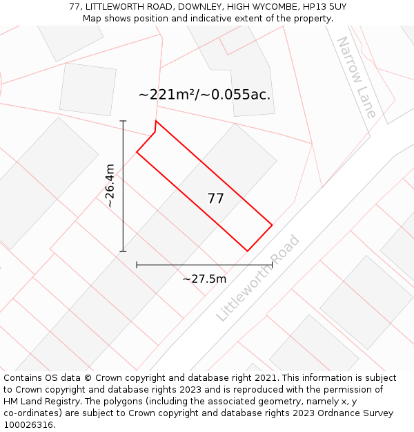 77, LITTLEWORTH ROAD, DOWNLEY, HIGH WYCOMBE, HP13 5UY: Plot and title map