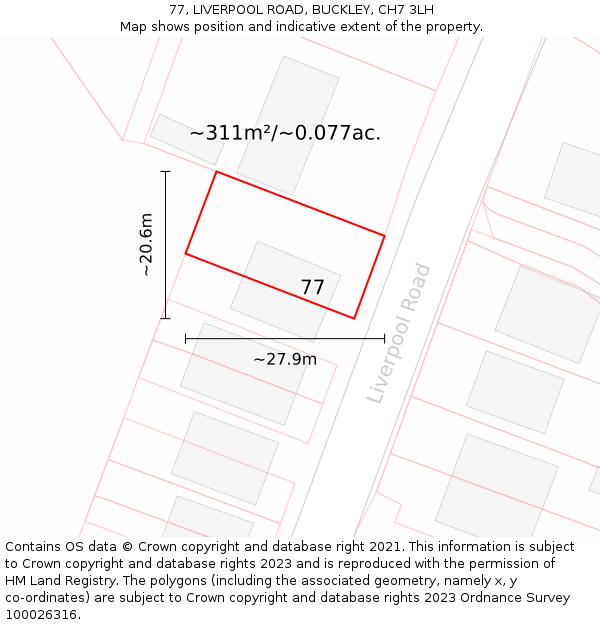 77, LIVERPOOL ROAD, BUCKLEY, CH7 3LH: Plot and title map