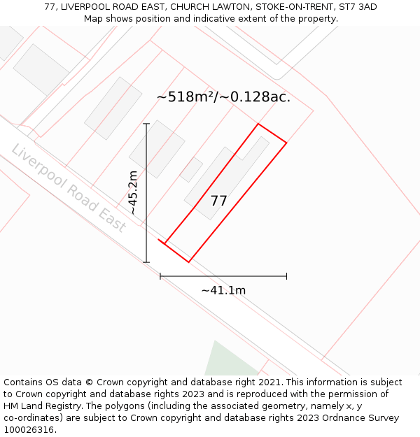 77, LIVERPOOL ROAD EAST, CHURCH LAWTON, STOKE-ON-TRENT, ST7 3AD: Plot and title map