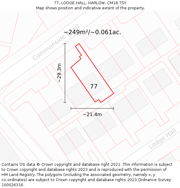 77, LODGE HALL, HARLOW, CM18 7SY: Plot and title map