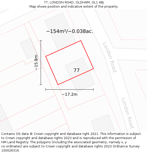 77, LONDON ROAD, OLDHAM, OL1 4BJ: Plot and title map