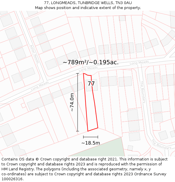 77, LONGMEADS, TUNBRIDGE WELLS, TN3 0AU: Plot and title map