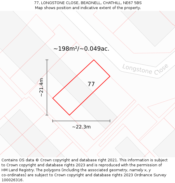 77, LONGSTONE CLOSE, BEADNELL, CHATHILL, NE67 5BS: Plot and title map