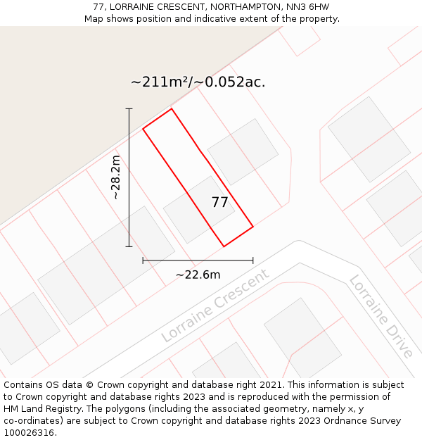 77, LORRAINE CRESCENT, NORTHAMPTON, NN3 6HW: Plot and title map