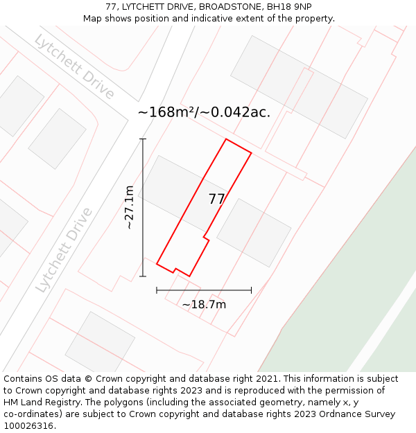 77, LYTCHETT DRIVE, BROADSTONE, BH18 9NP: Plot and title map