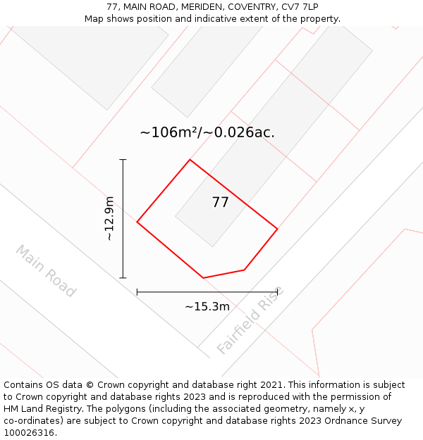 77, MAIN ROAD, MERIDEN, COVENTRY, CV7 7LP: Plot and title map