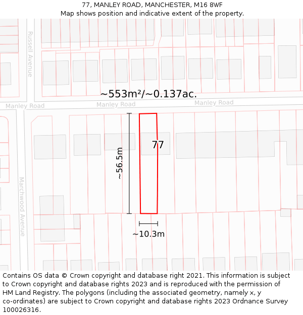 77, MANLEY ROAD, MANCHESTER, M16 8WF: Plot and title map