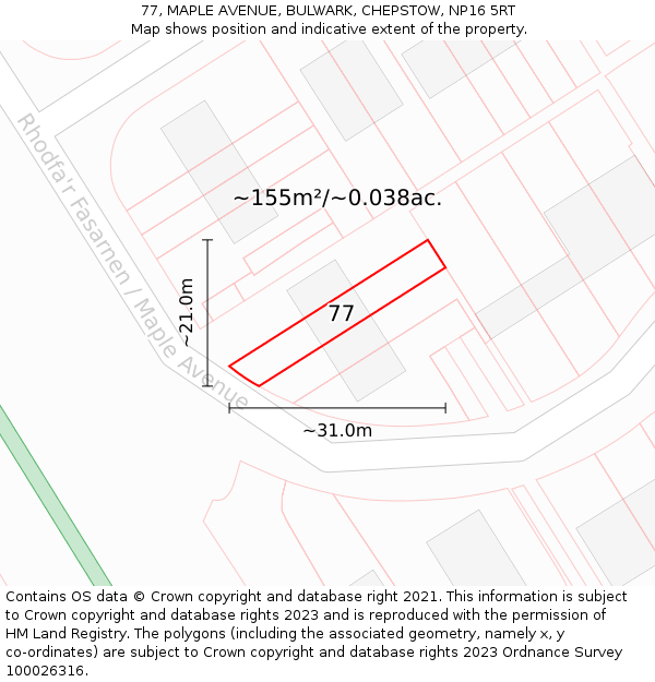 77, MAPLE AVENUE, BULWARK, CHEPSTOW, NP16 5RT: Plot and title map