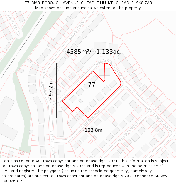 77, MARLBOROUGH AVENUE, CHEADLE HULME, CHEADLE, SK8 7AR: Plot and title map