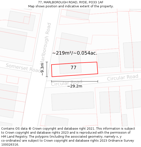 77, MARLBOROUGH ROAD, RYDE, PO33 1AF: Plot and title map