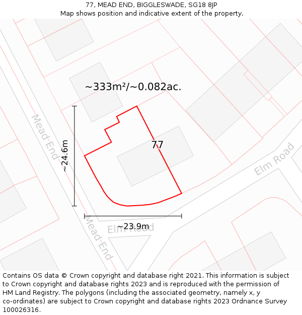 77, MEAD END, BIGGLESWADE, SG18 8JP: Plot and title map