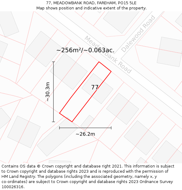 77, MEADOWBANK ROAD, FAREHAM, PO15 5LE: Plot and title map