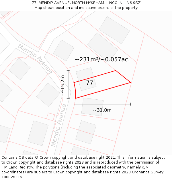 77, MENDIP AVENUE, NORTH HYKEHAM, LINCOLN, LN6 9SZ: Plot and title map
