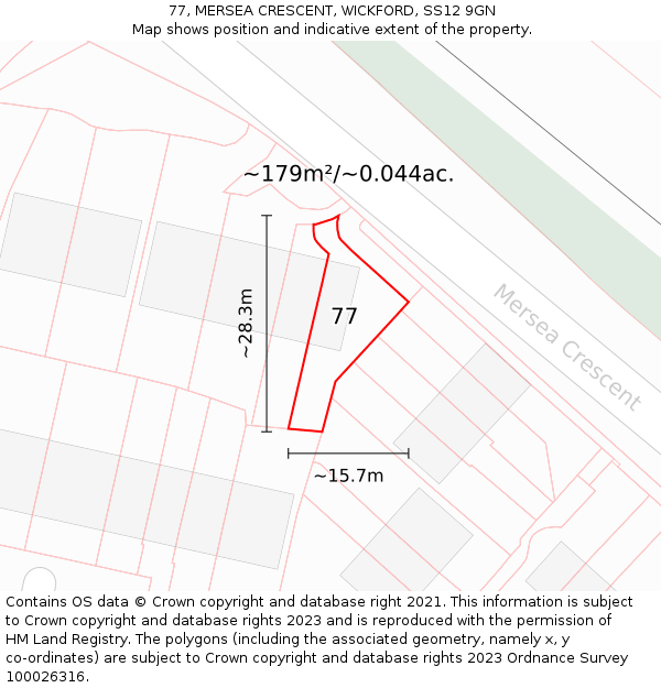 77, MERSEA CRESCENT, WICKFORD, SS12 9GN: Plot and title map