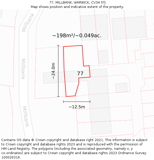 77, MILLBANK, WARWICK, CV34 5TJ: Plot and title map