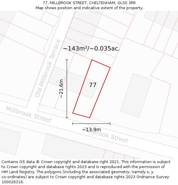 77, MILLBROOK STREET, CHELTENHAM, GL50 3RR: Plot and title map