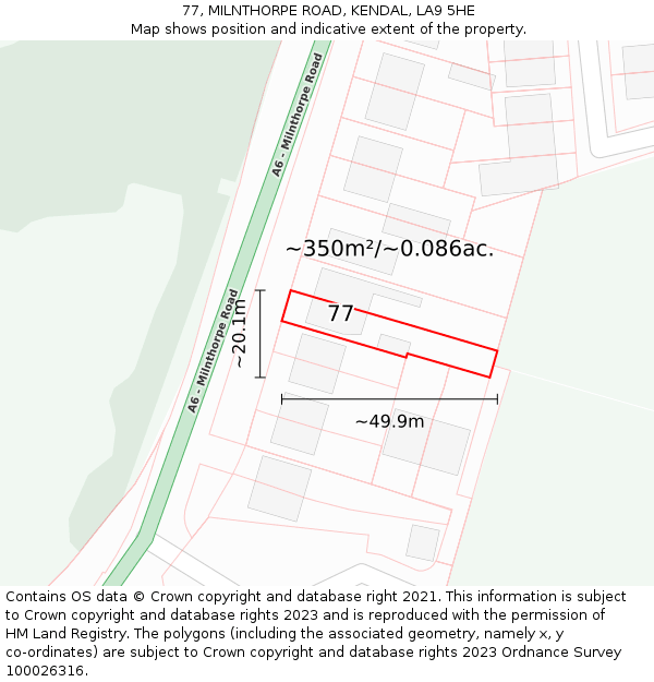 77, MILNTHORPE ROAD, KENDAL, LA9 5HE: Plot and title map