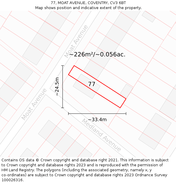 77, MOAT AVENUE, COVENTRY, CV3 6BT: Plot and title map