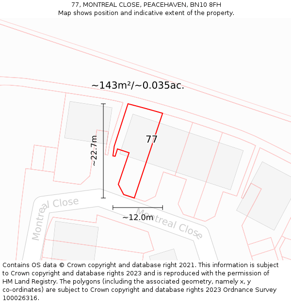 77, MONTREAL CLOSE, PEACEHAVEN, BN10 8FH: Plot and title map