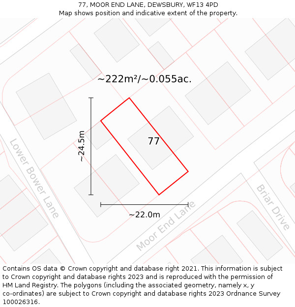 77, MOOR END LANE, DEWSBURY, WF13 4PD: Plot and title map