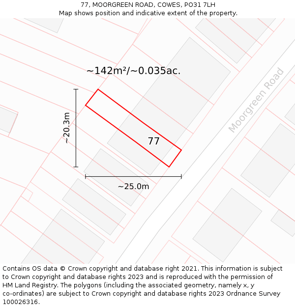 77, MOORGREEN ROAD, COWES, PO31 7LH: Plot and title map