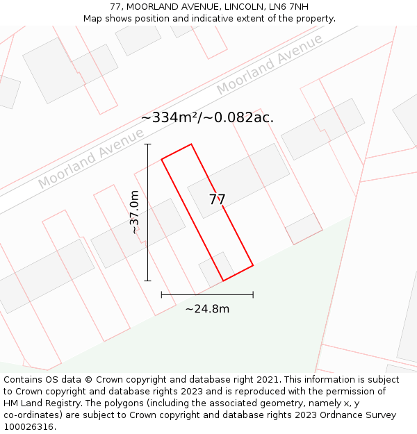 77, MOORLAND AVENUE, LINCOLN, LN6 7NH: Plot and title map