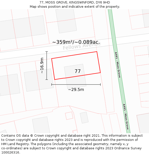 77, MOSS GROVE, KINGSWINFORD, DY6 9HD: Plot and title map