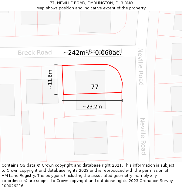 77, NEVILLE ROAD, DARLINGTON, DL3 8NQ: Plot and title map