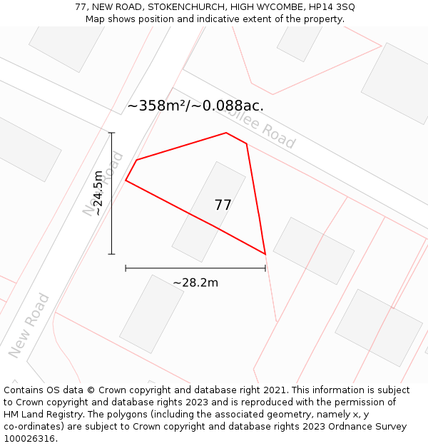 77, NEW ROAD, STOKENCHURCH, HIGH WYCOMBE, HP14 3SQ: Plot and title map