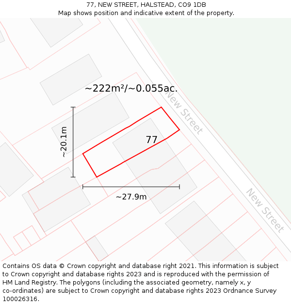 77, NEW STREET, HALSTEAD, CO9 1DB: Plot and title map