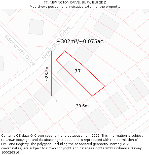 77, NEWINGTON DRIVE, BURY, BL8 2DZ: Plot and title map