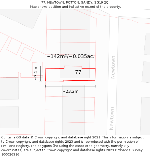 77, NEWTOWN, POTTON, SANDY, SG19 2QJ: Plot and title map