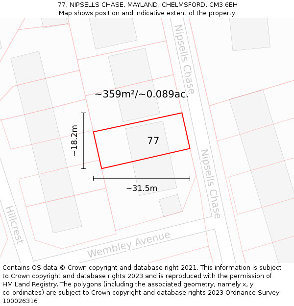 77, NIPSELLS CHASE, MAYLAND, CHELMSFORD, CM3 6EH: Plot and title map