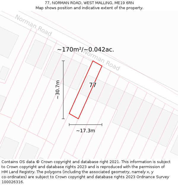 77, NORMAN ROAD, WEST MALLING, ME19 6RN: Plot and title map