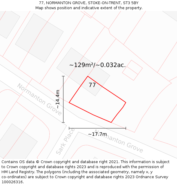 77, NORMANTON GROVE, STOKE-ON-TRENT, ST3 5BY: Plot and title map