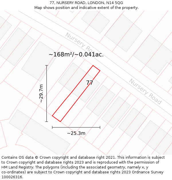 77, NURSERY ROAD, LONDON, N14 5QG: Plot and title map