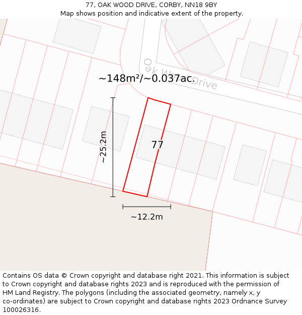 77, OAK WOOD DRIVE, CORBY, NN18 9BY: Plot and title map