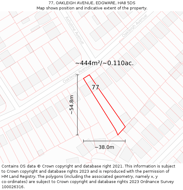 77, OAKLEIGH AVENUE, EDGWARE, HA8 5DS: Plot and title map