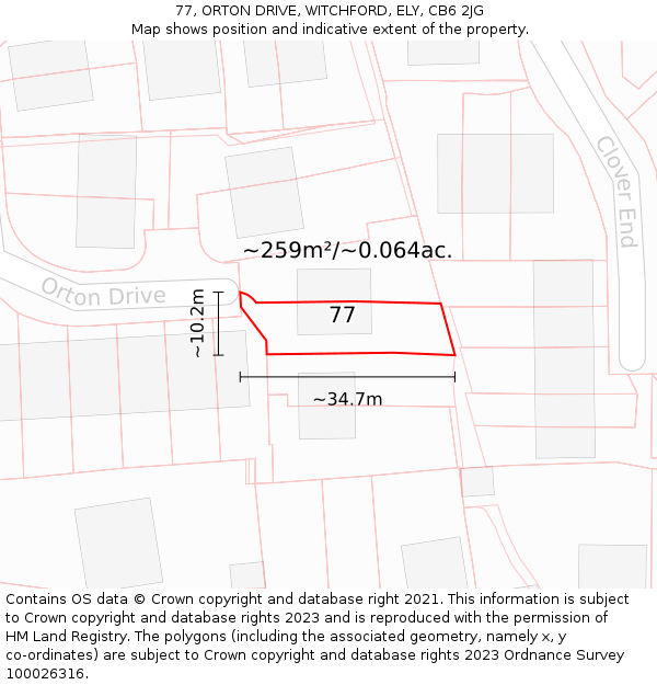 77, ORTON DRIVE, WITCHFORD, ELY, CB6 2JG: Plot and title map