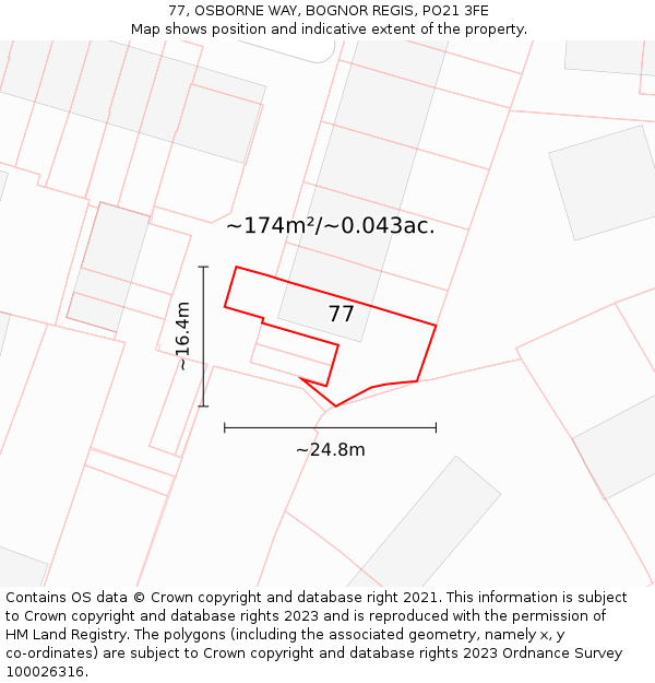 77, OSBORNE WAY, BOGNOR REGIS, PO21 3FE: Plot and title map