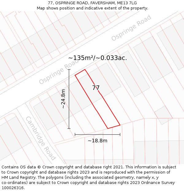 77, OSPRINGE ROAD, FAVERSHAM, ME13 7LG: Plot and title map