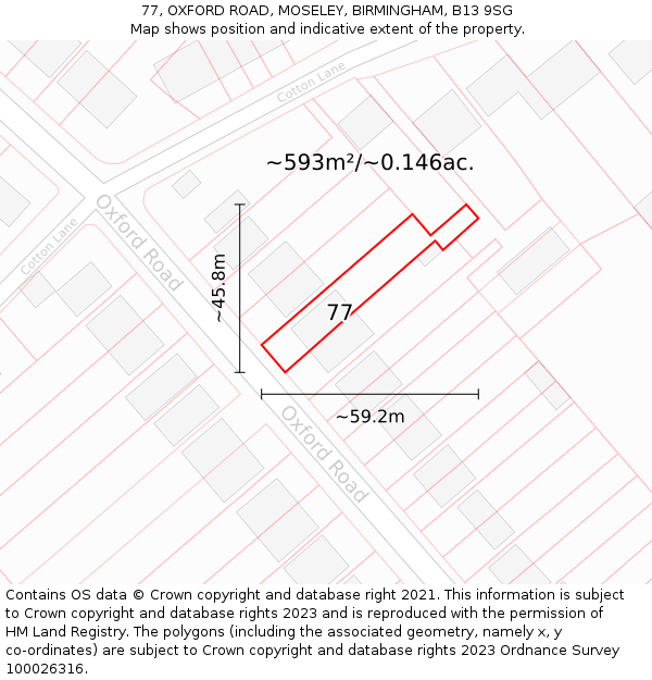 77, OXFORD ROAD, MOSELEY, BIRMINGHAM, B13 9SG: Plot and title map