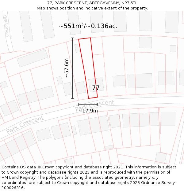 77, PARK CRESCENT, ABERGAVENNY, NP7 5TL: Plot and title map