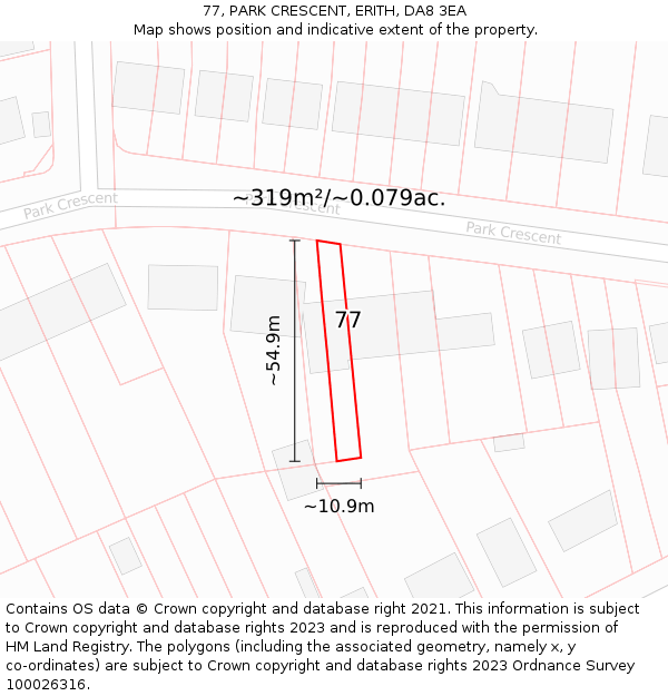 77, PARK CRESCENT, ERITH, DA8 3EA: Plot and title map