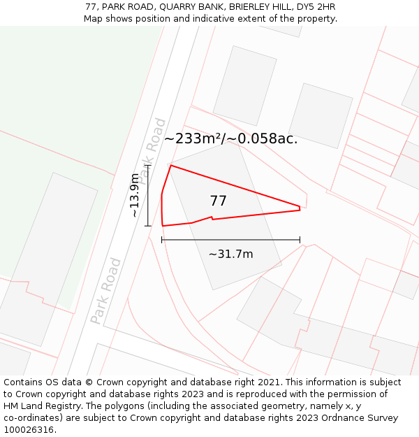 77, PARK ROAD, QUARRY BANK, BRIERLEY HILL, DY5 2HR: Plot and title map