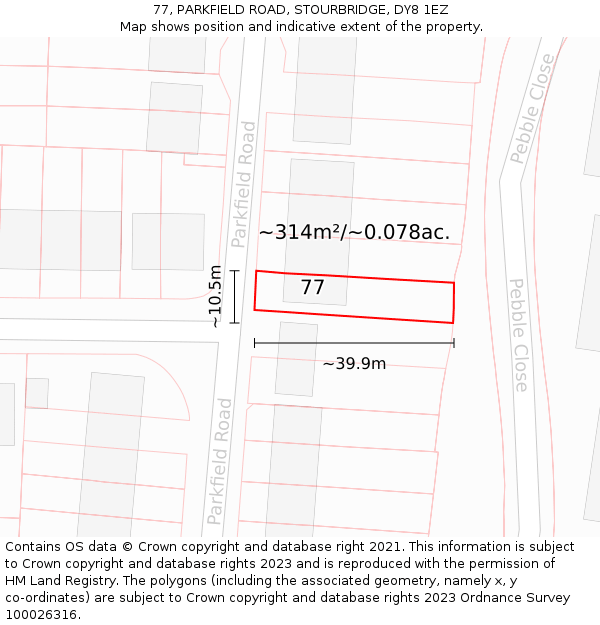 77, PARKFIELD ROAD, STOURBRIDGE, DY8 1EZ: Plot and title map